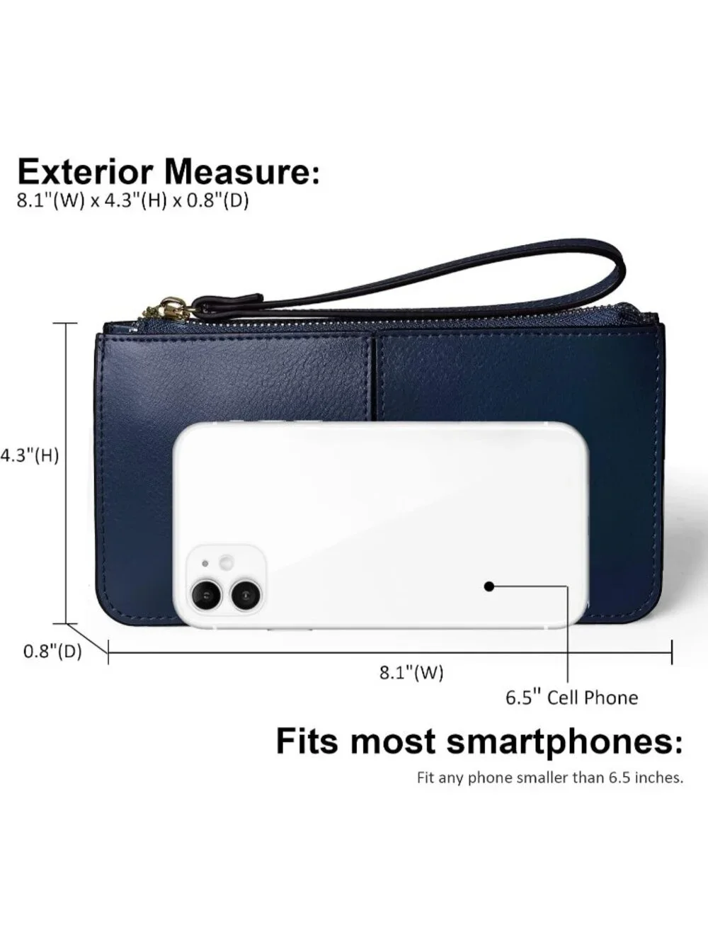 Women's Navy Blue Leather Wristlet Clutch Wallet RFID Credit Card Holder Purse